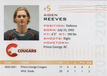 2021-22 Prince George Cougars (WHL) #NNO Aiden Reeves Back