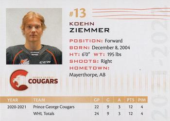 2021-22 Prince George Cougars (WHL) #NNO Koehn Ziemmer Back