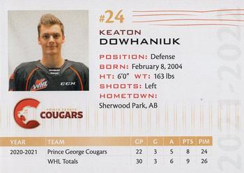 2021-22 Prince George Cougars (WHL) #NNO Keaton Dowhaniuk Back