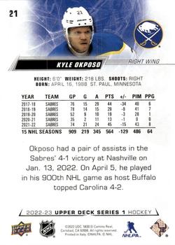 2022-23 Upper Deck #21 Kyle Okposo Back