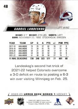 2022-23 Upper Deck #48 Gabriel Landeskog Back