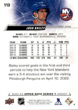 2022-23 Upper Deck #113 Josh Bailey Back