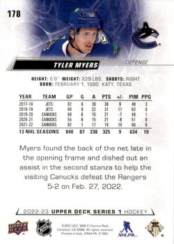 2022-23 Upper Deck #178 Tyler Myers Back