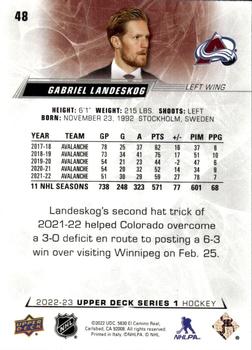 2022-23 Upper Deck #48 Gabriel Landeskog Back