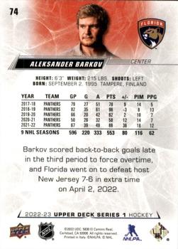 2022-23 Upper Deck #74 Aleksander Barkov Back