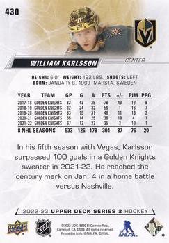 2022-23 Upper Deck #430 William Karlsson Back