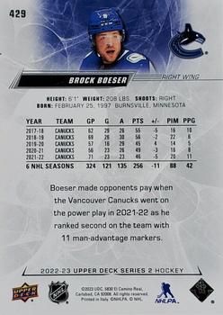 2022-23 Upper Deck #429 Brock Boeser Back