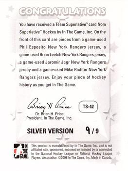 2008 In The Game Superlative Spring Expo Team Superlative #TS-42 Phil Esposito / Brian Leetch / Jaromir Jagr / Mike Richter Back
