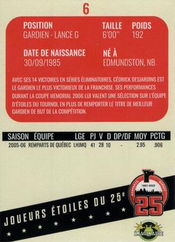 2021-22 Quebec Remparts (QMJHL) 25th Anniversary #6 Cedrick Desjardins Back