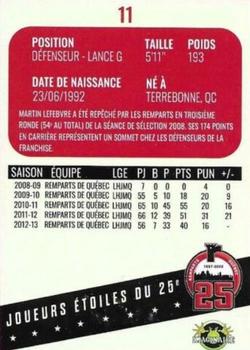 2021-22 Quebec Remparts (QMJHL) 25th Anniversary #11 Martin Lefebvre Back