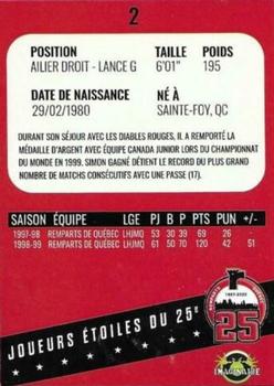 2021-22 Quebec Remparts (QMJHL) 25th Anniversary - Red (Rouge) #2 Simon Gagne Back