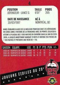 2021-22 Quebec Remparts (QMJHL) 25th Anniversary - Red (Rouge) #4 Marc-Edouard Vlasic Back