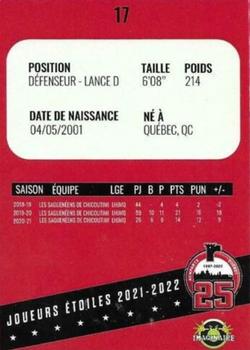 2021-22 Quebec Remparts (QMJHL) 25th Anniversary - Red (Rouge) #17 Louis Crevier Back