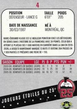 2021-22 Quebec Remparts (QMJHL) 25th Anniversary - Silver (Argent) #4 Marc-Edouard Vlasic Back