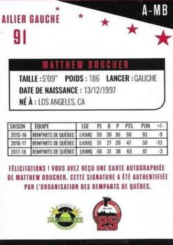 2021-22 Quebec Remparts (QMJHL) 25th Anniversary - Signatures Red (Rouge) #A-MB Matthew Boucher Back