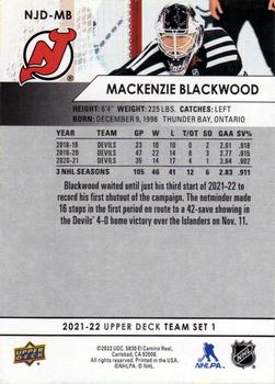 2021-22 Upper Deck New Jersey Devils #NJD-MB Mackenzie Blackwood Back