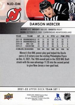 2021-22 Upper Deck New Jersey Devils #NJD-DM Dawson Mercer Back