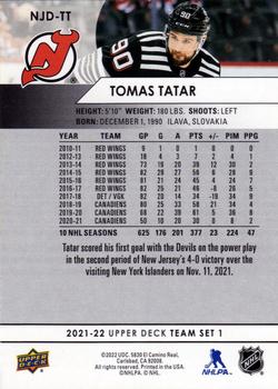 2021-22 Upper Deck New Jersey Devils #NJD-TT Tomas Tatar Back