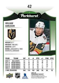 2021-22 Parkhurst #42 William Karlsson Back