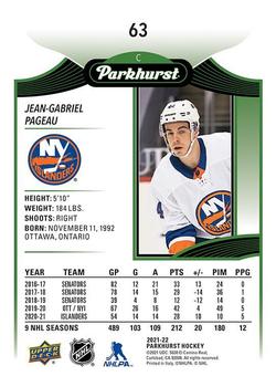 2021-22 Parkhurst #63 Jean-Gabriel Pageau Back