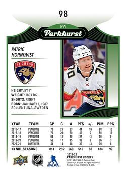 2021-22 Parkhurst #98 Patric Hornqvist Back