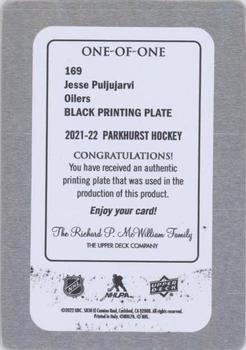 2021-22 Parkhurst - Printing Plates Black #169 Jesse Puljujarvi Back