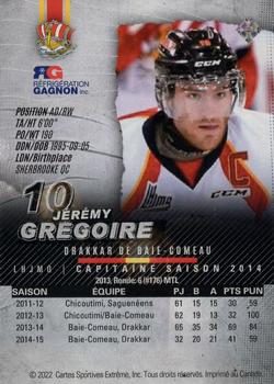 2021-22 Extreme Baie-Comeau Drakkar (QMJHL) Captain Series #3 Jeremy Gregoire Back