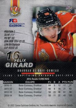 2021-22 Extreme Baie-Comeau Drakkar (QMJHL) Captain Series #8 Felix Girard Back