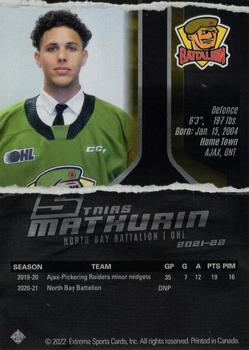 2021-22 Extreme North Bay Battalion (OHL) #4 Tnias Mathurin Back