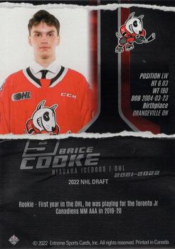 2021-22 Extreme Niagara IceDogs (OHL) #5 Brice Cooke Back