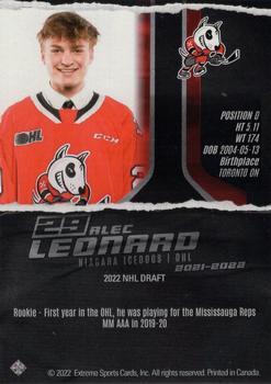 2021-22 Extreme Niagara IceDogs (OHL) #12 Alec Leonard Back