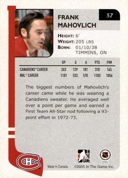 2004-05 In The Game Franchises Canadian - SportsFest Chicago #57 Frank Mahovlich Back