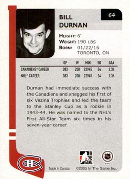 2004-05 In The Game Franchises Canadian - SportsFest Chicago #64 Bill Durnan Back