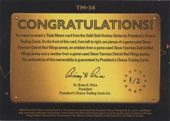 2022 President's Choice Solid Gold - Triple Memo #TM-34 Steve Yzerman Back