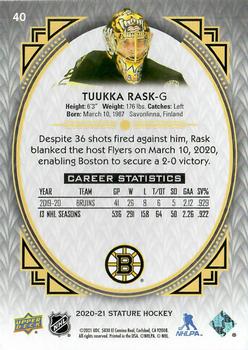 2020-21 Upper Deck Stature - Portrait #40 Tuukka Rask Back