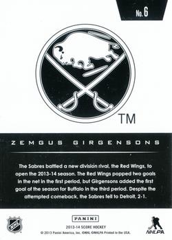 2013-14 Score Buffalo Sabres #6 Zemgus Girgensons Back