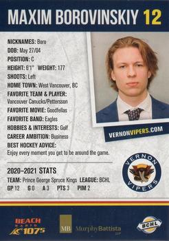2021-22 Vernon Vipers (BCHL) #7 Max Borovinskiy Back