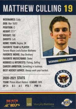 2021-22 Vernon Vipers (BCHL) #11 Matthew Culling Back