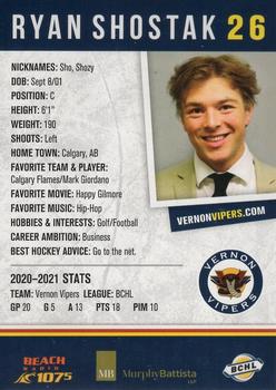 2021-22 Vernon Vipers (BCHL) #17 Ryan Shostak Back