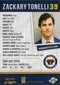 2021-22 Vernon Vipers (BCHL) #25 Zack Tonelli Back