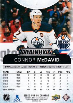 2021-22 Upper Deck Credentials #1 Connor McDavid Back