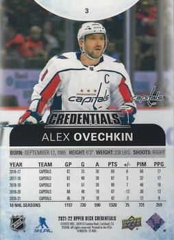 2021-22 Upper Deck Credentials #3 Alex Ovechkin Back
