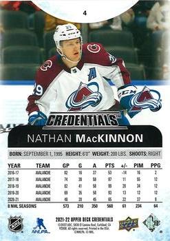 2021-22 Upper Deck Credentials #4 Nathan MacKinnon Back