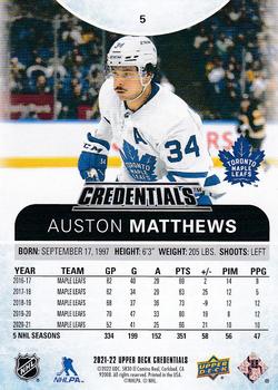 2021-22 Upper Deck Credentials #5 Auston Matthews Back