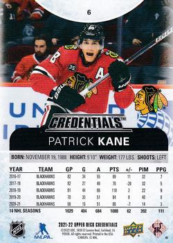 2021-22 Upper Deck Credentials #6 Patrick Kane Back