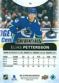 2021-22 Upper Deck Credentials #10 Elias Pettersson Back