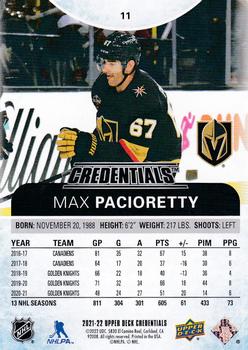 2021-22 Upper Deck Credentials #11 Max Pacioretty Back