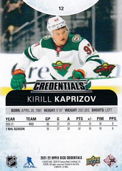 2021-22 Upper Deck Credentials #12 Kirill Kaprizov Back
