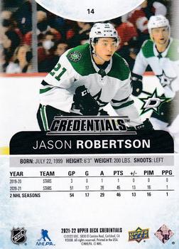 2021-22 Upper Deck Credentials #14 Jason Robertson Back