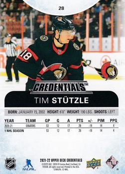 2021-22 Upper Deck Credentials #28 Tim Stutzle Back